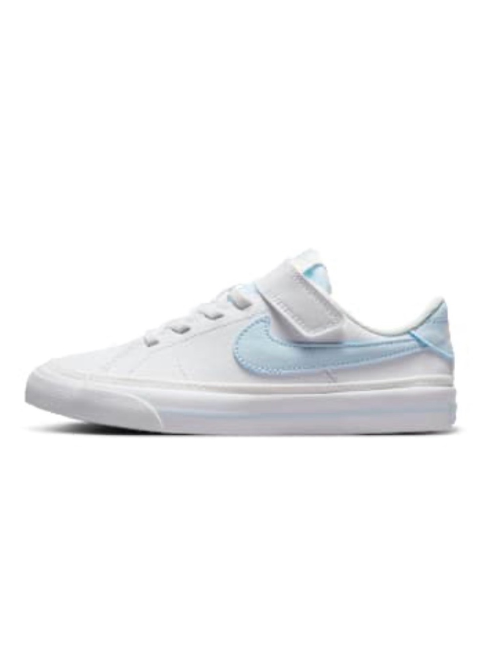 Nike Kids White Sneakers with Light Blue Swoosh